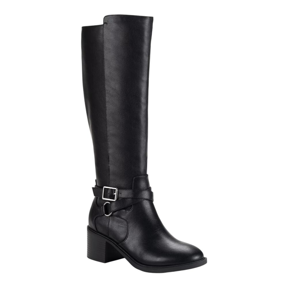 Style & Co Women's Uticaa Buckled Belt Block Heel Knee High Boots Black Size 9